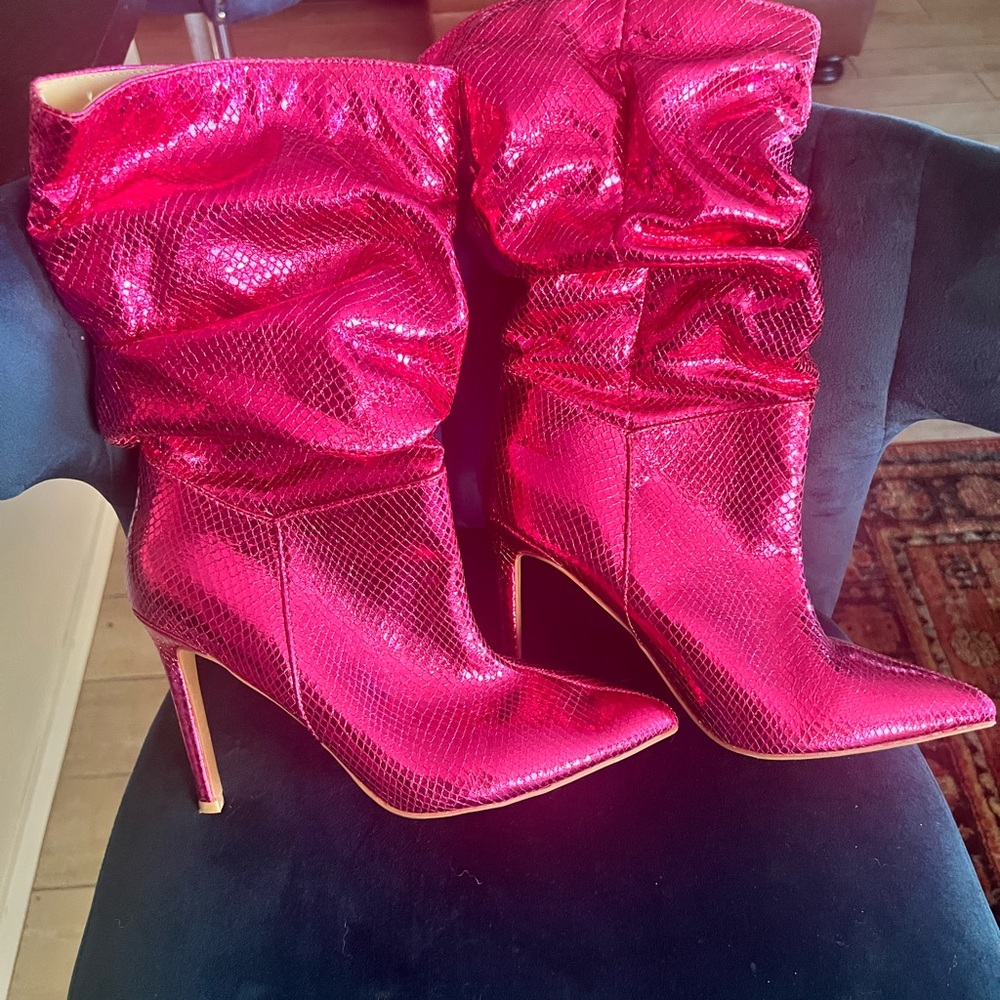 SHEIN Metallic Pink Heeled Boots